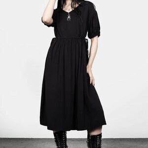 Disturbia Black Midi Dress with Puff Sleeves